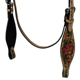 Hilason Horse Floral Hand Painted American Leather Breast Collar Headstall Tan