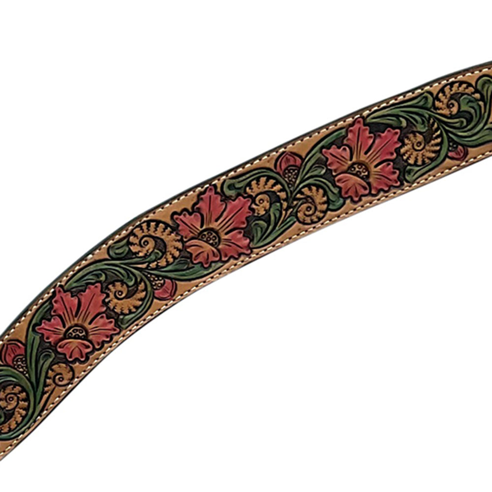 Hilason Horse Floral Hand Painted American Leather Breast Collar Headstall Tan