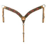 Hilason Horse Floral Hand Painted American Leather Breast Collar Headstall Tan