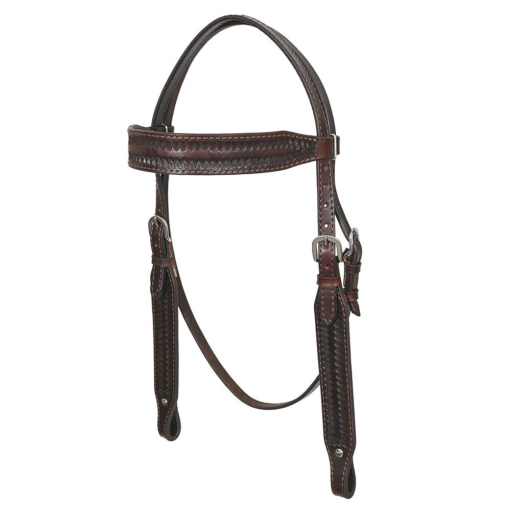 HILASON Western Horse Genuine Leather Hand Tooled Headstall Breast Collar Brown