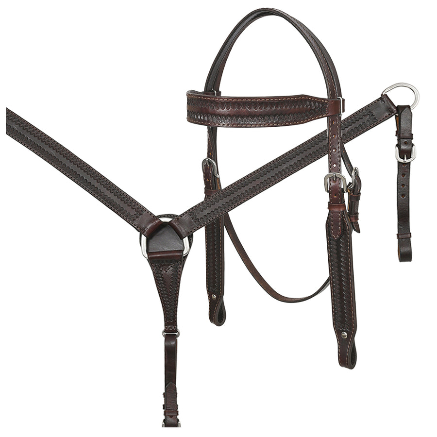 HILASON Western Horse Genuine Leather Hand Tooled Headstall Breast Collar Brown - Uhorse