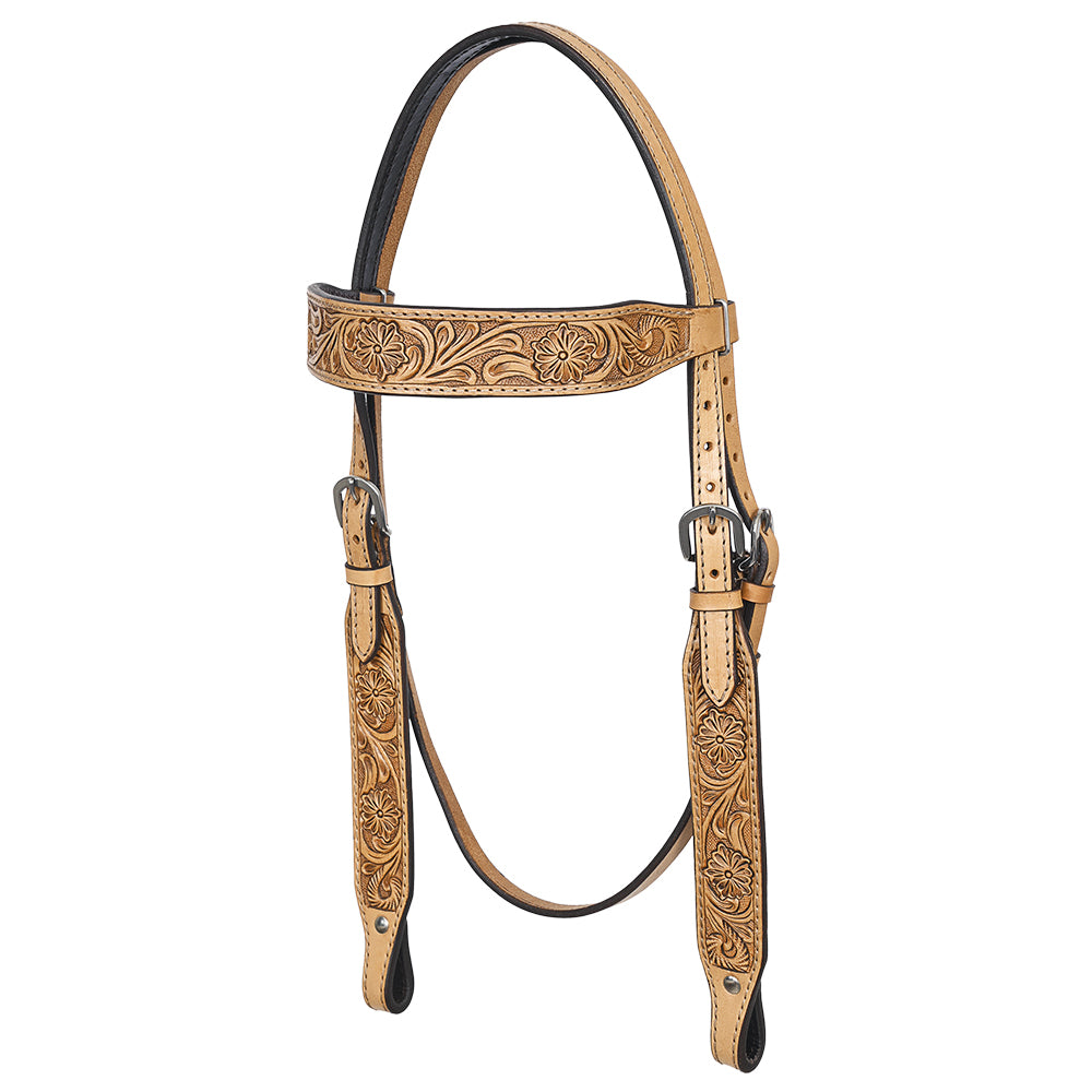 HILASON Western Horse Genuine Leather Hand Tooled Floral Design Headstall Breast Collar Tan