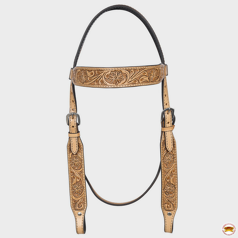HILASON Western Horse Genuine Leather Hand Tooled Floral Design Headstall Breast Collar Tan