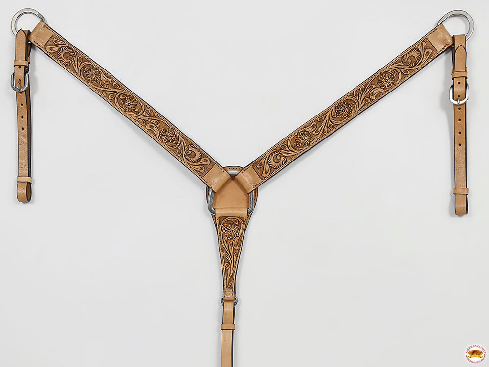 HILASON Western Horse Genuine Leather Hand Tooled Floral Design Headstall Breast Collar Tan