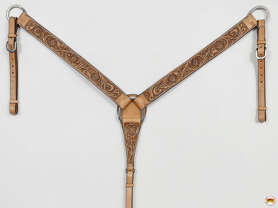 HILASON Western Horse Genuine Leather Hand Tooled Floral Design Headstall Breast Collar Tan
