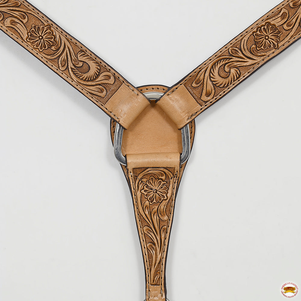HILASON Western Horse Genuine Leather Hand Tooled Floral Design Headstall Breast Collar Tan
