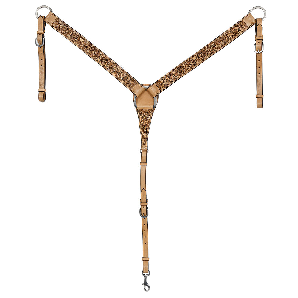 HILASON Western Horse Genuine Leather Hand Tooled Floral Design Headstall Breast Collar Tan