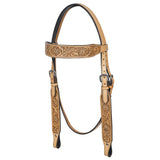 HILASON Western Horse Genuine Leather Hand Tooled Floral Design Headstall Breast Collar Tan