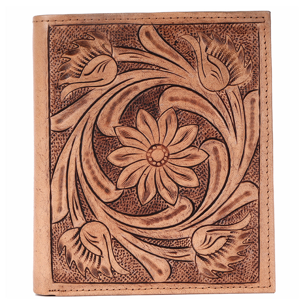 BAR H EQUINE Hand Carved Unisex Bifold Wallet Genuine Hair-On Leather