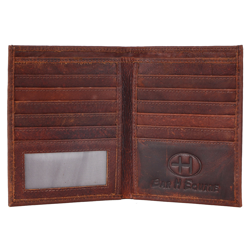 BAR H EQUINE Hand Carved Unisex Bifold Wallet Genuine Hair-On Leather