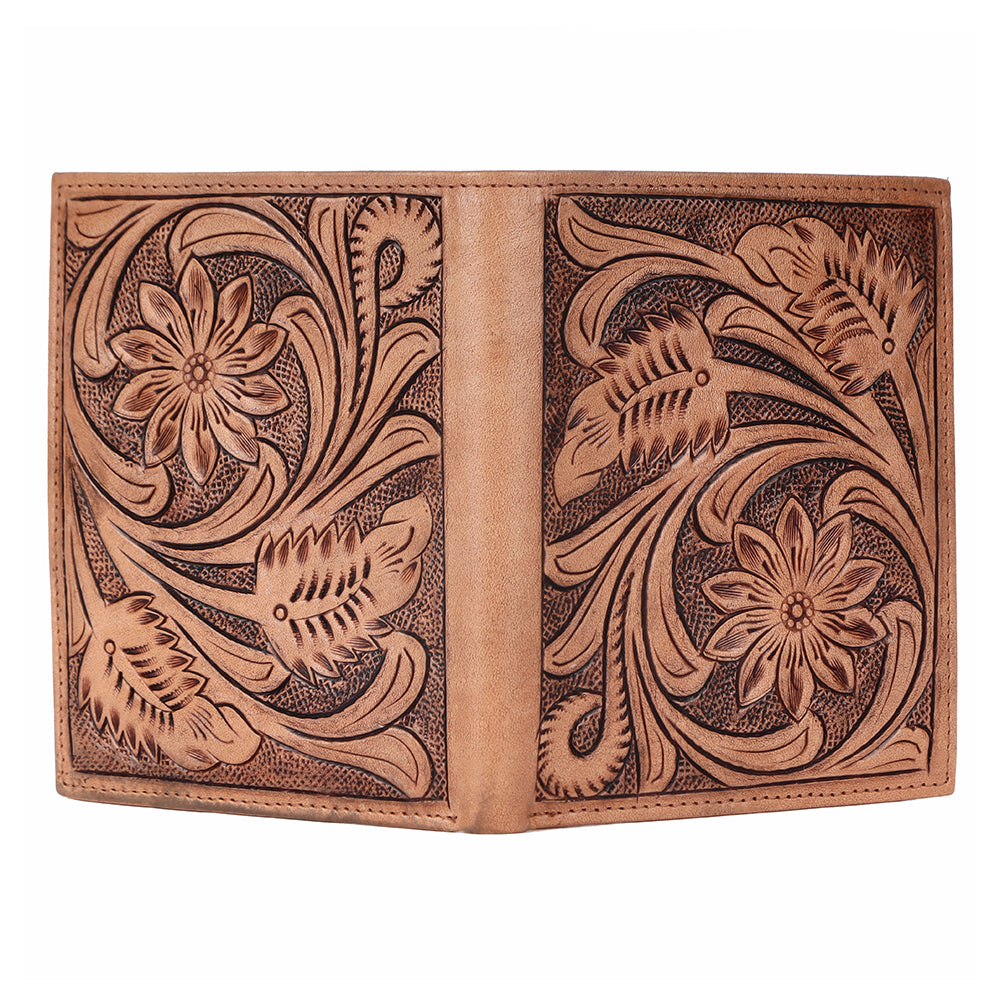 BAR H EQUINE Hand Carved Unisex Bifold Wallet Genuine Hair-On Leather