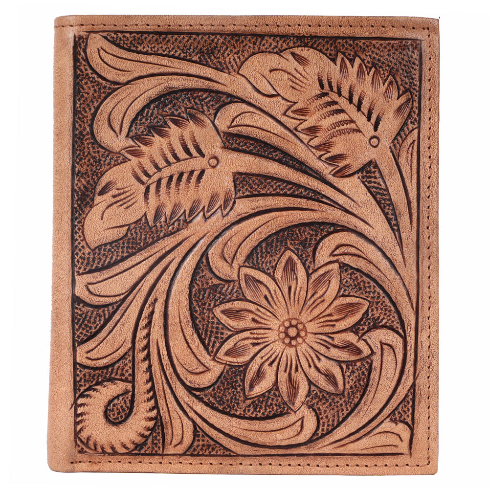 BAR H EQUINE Hand Carved Unisex Bifold Wallet Genuine Hair-On Leather