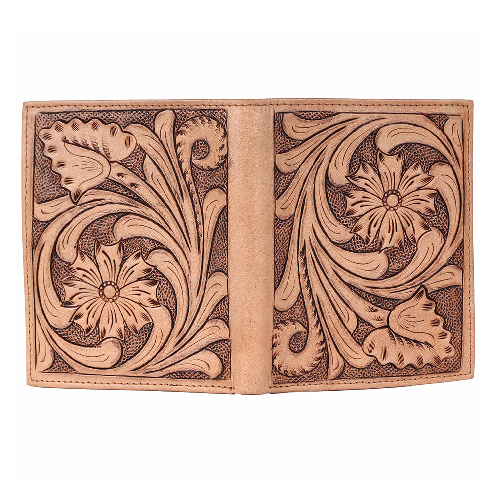 BAR H EQUINE Hand Carved Unisex Bifold Wallet Genuine Hair-On Leather