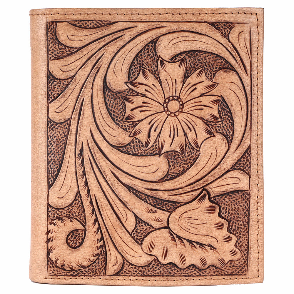 BAR H EQUINE Hand Carved Unisex Bifold Wallet Genuine Hair-On Leather