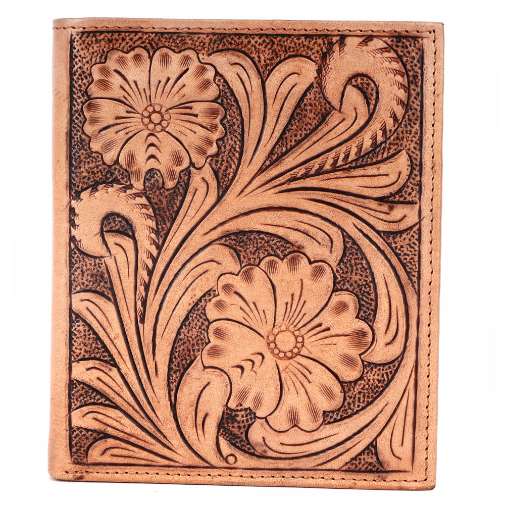 BAR H EQUINE Hand Carved Unisex Bifold Wallet Genuine Hair-On Leather
