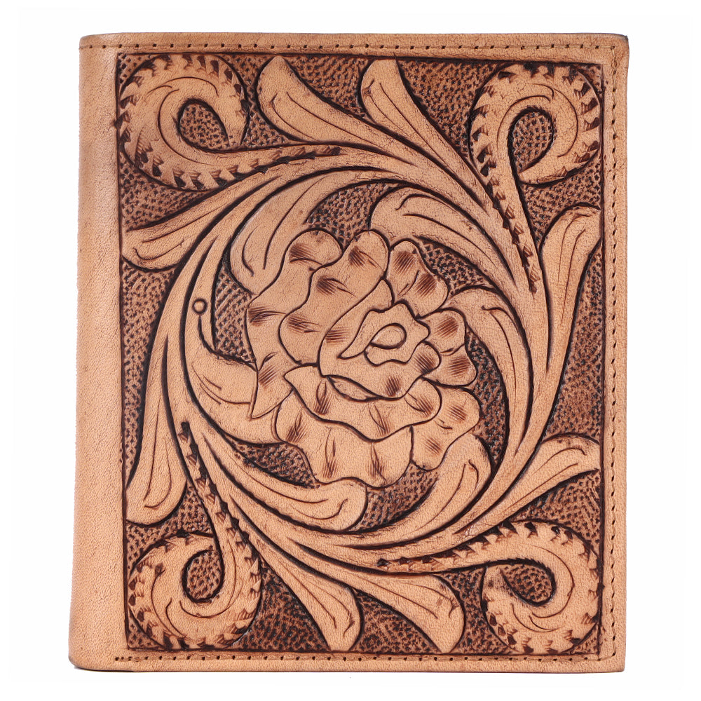 BAR H EQUINE Hand Carved Unisex Bifold Wallet Genuine Hair-On Leather
