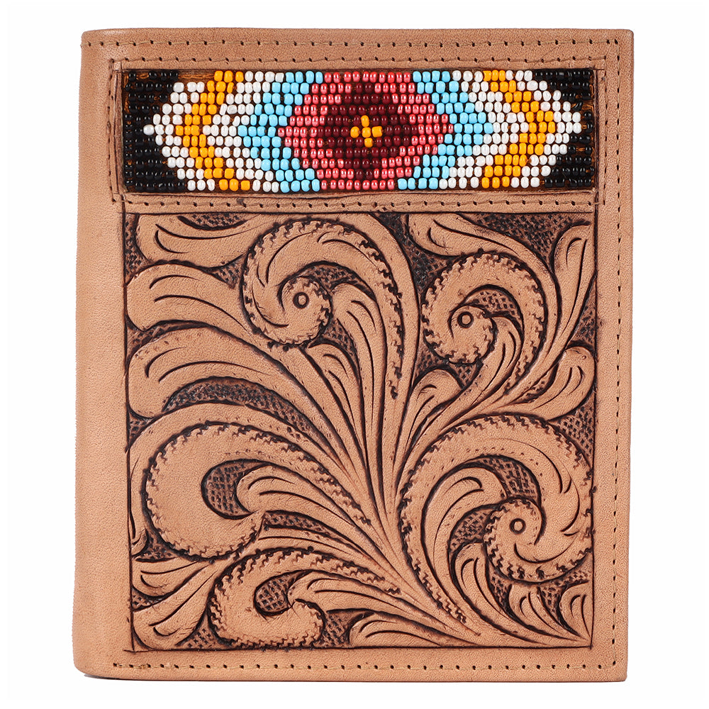 BAR H EQUINE Hand Carved Unisex Bifold Wallet Genuine Hair-On Leather
