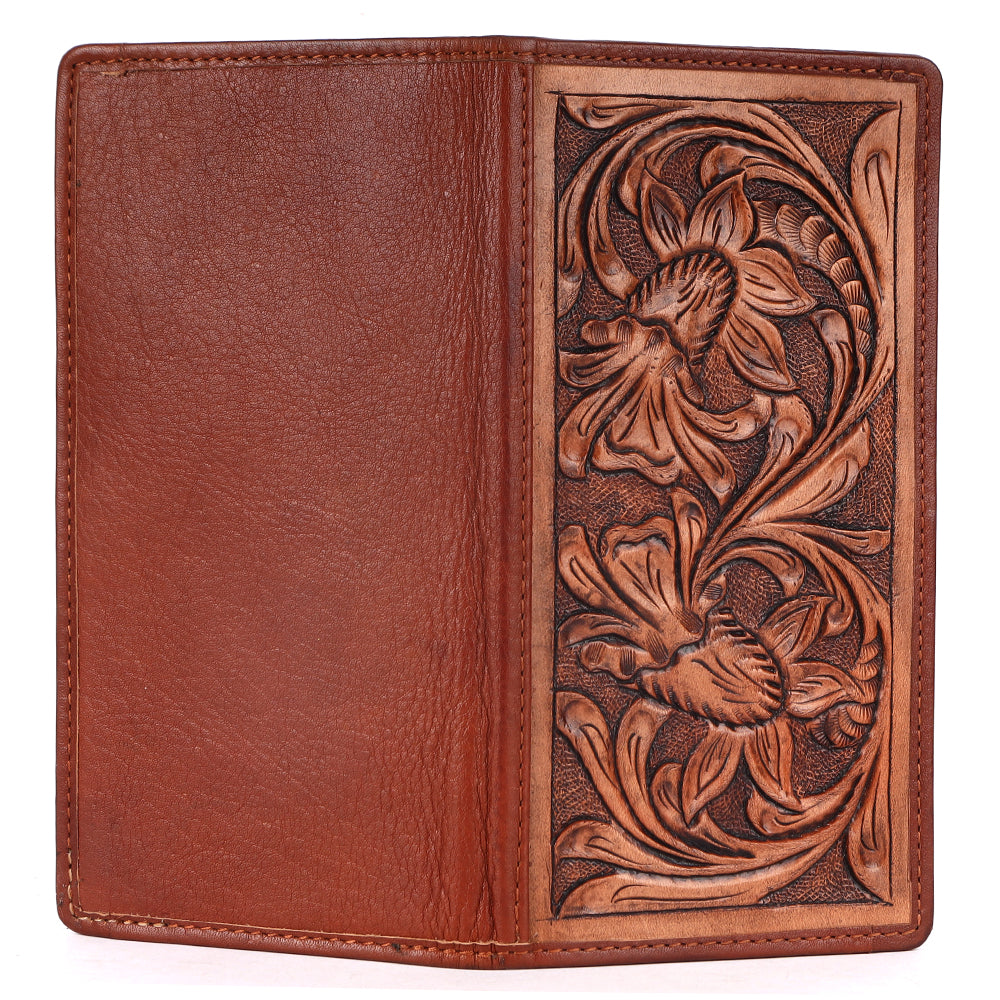 BAR H EQUINE Hand Carved Unisex Bifold Wallet Genuine Hair-On Leather