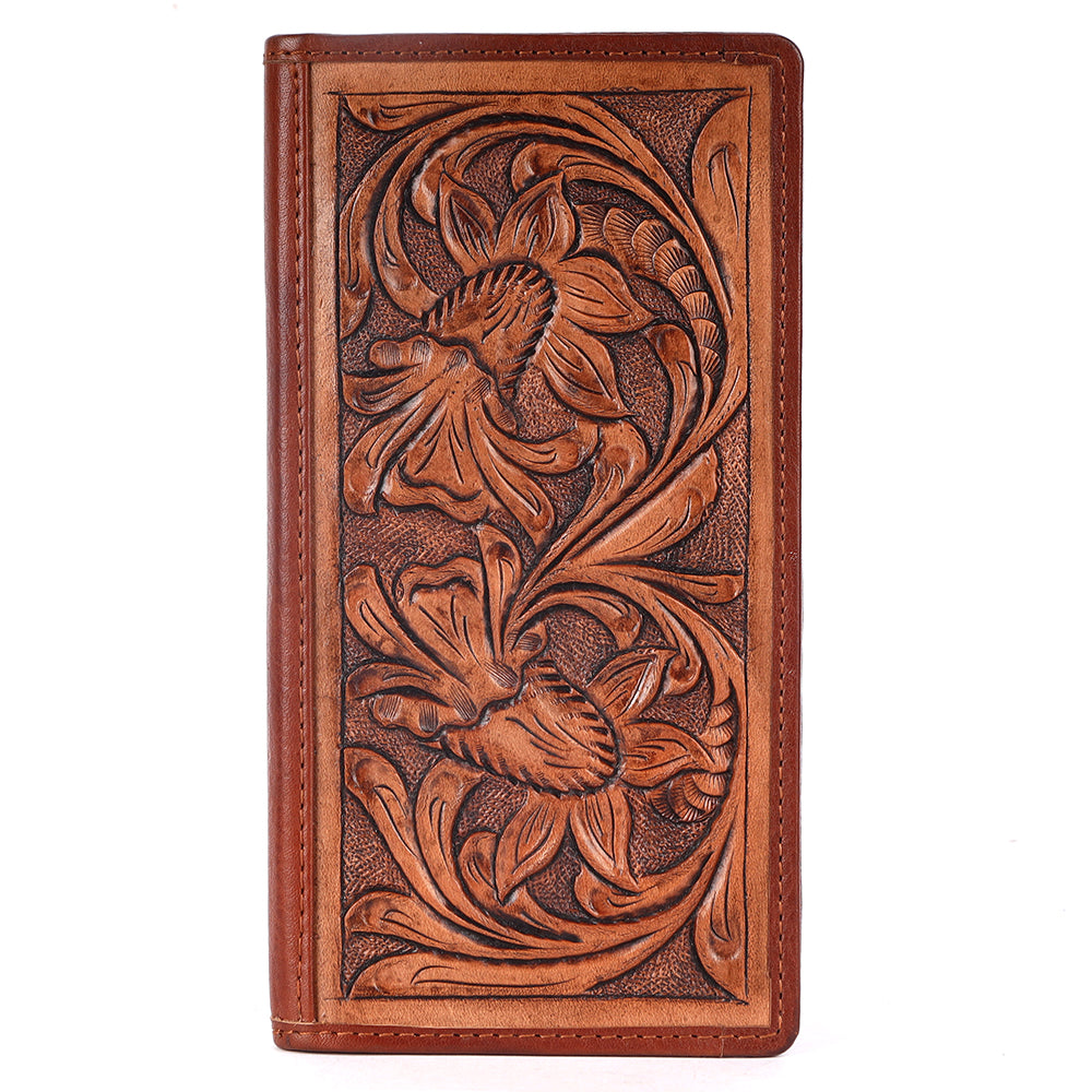 BAR H EQUINE Hand Carved Unisex Bifold Wallet Genuine Hair-On Leather