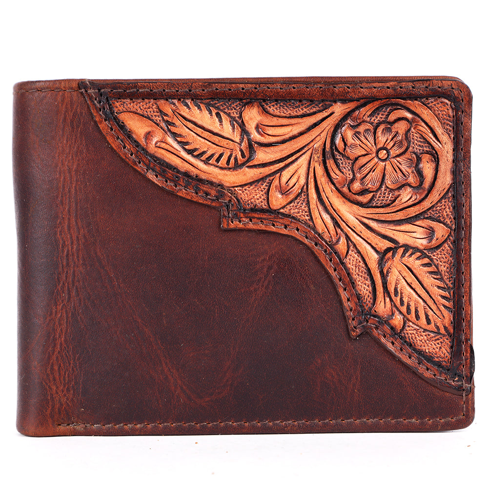 BAR H EQUINE Hand Carved Unisex Bifold Wallet Genuine Hair-On Leather