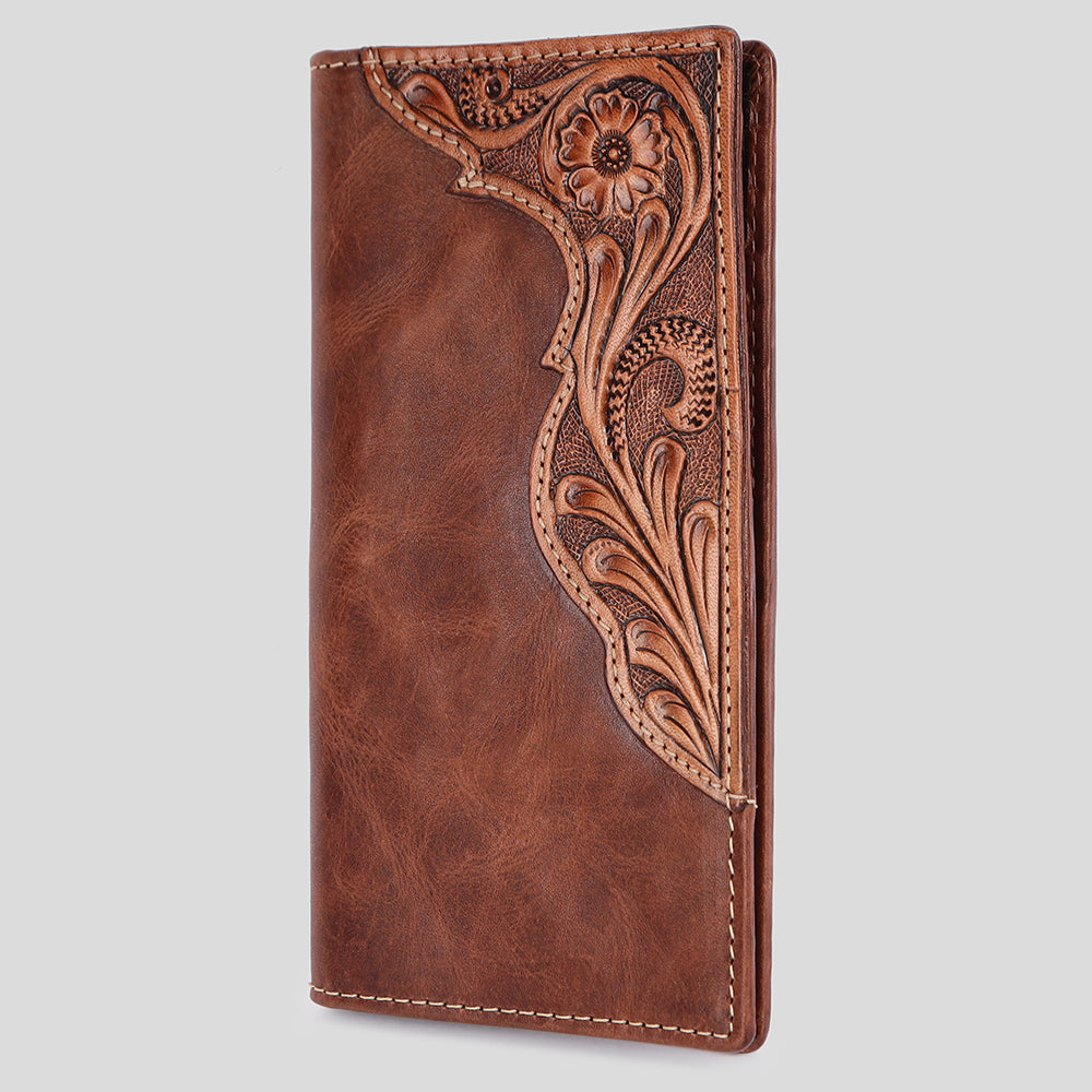 BAR H EQUINE Hand Carved Unisex Bifold Wallet Genuine Hair-On Leather