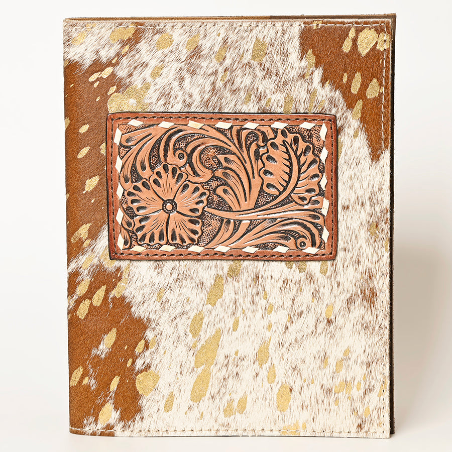 American Darling Western Leather Portfolio with Hair-On Cowhide, Genuine Leather Body & Hand-Tooled Floral Panel, Premium Craftsmanship