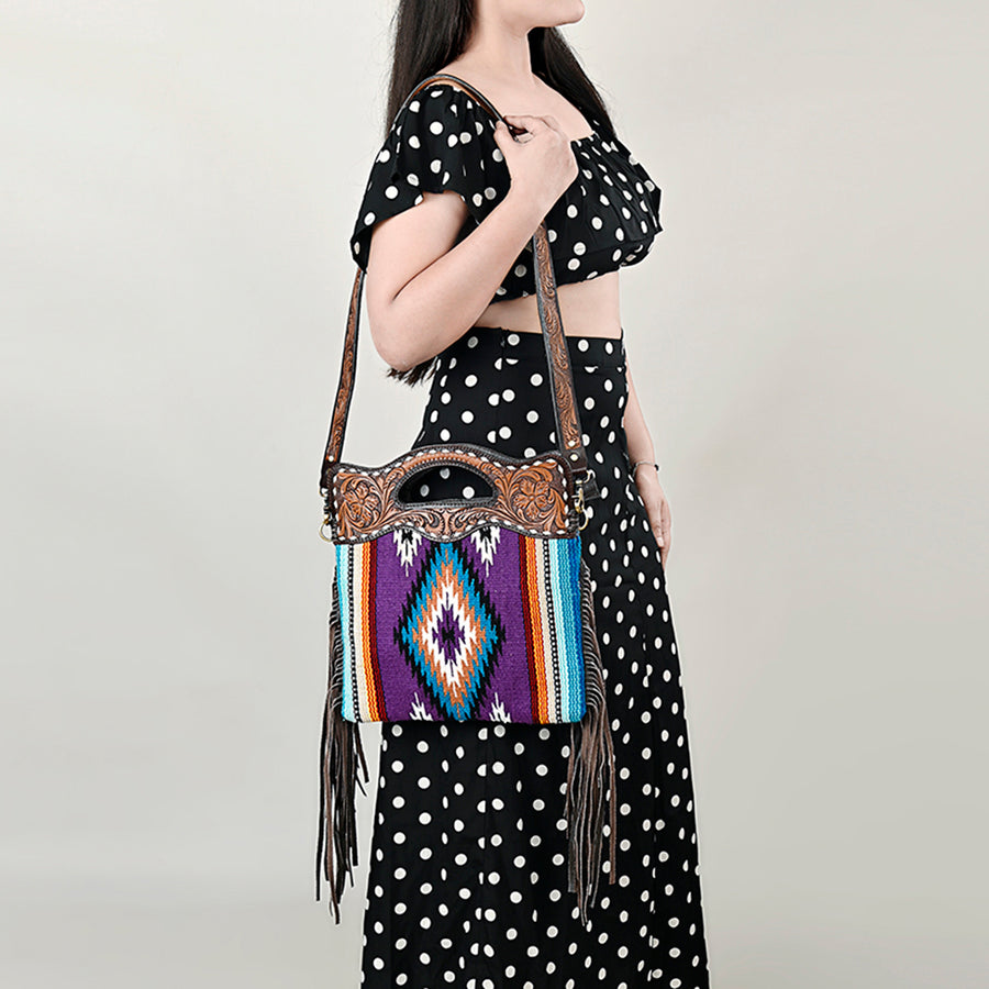OHLAY Clutch Hand Tooled Saddle Blanket Genuine Leather women bag western handbag
