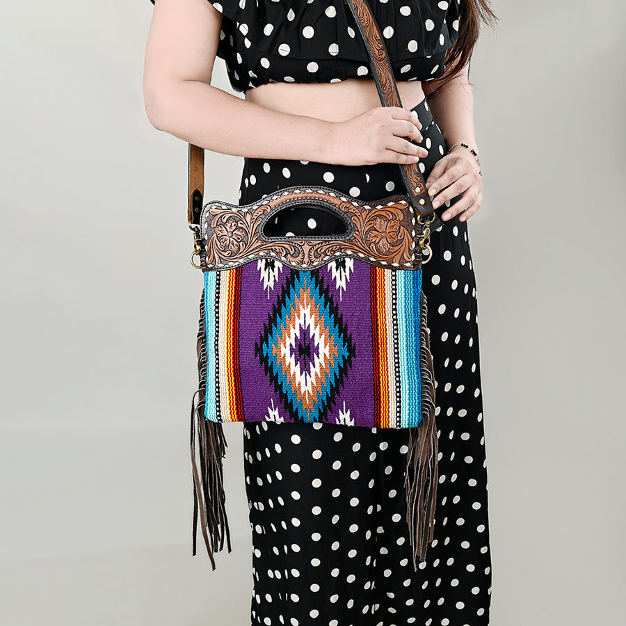 OHLAY Clutch Hand Tooled Saddle Blanket Genuine Leather women bag western handbag