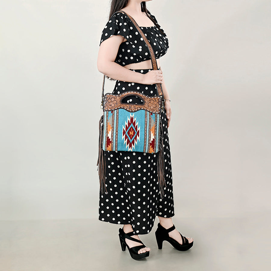 OHLAY Clutch Hand Tooled Saddle Blanket Genuine Leather women bag western handbag
