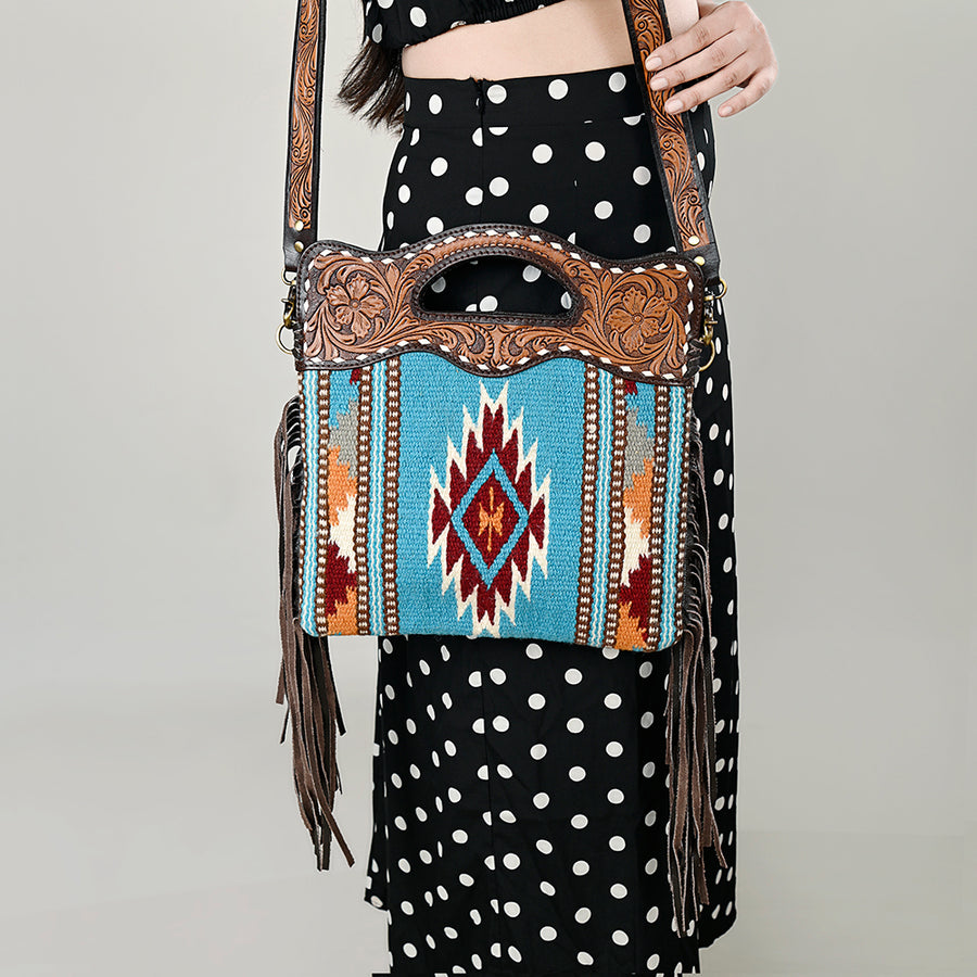 OHLAY Clutch Hand Tooled Saddle Blanket Genuine Leather women bag western handbag