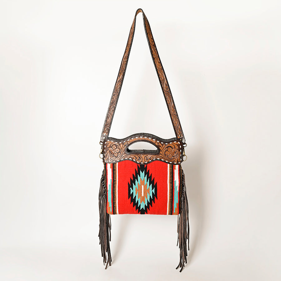 OHLAY Clutch Hand Tooled Saddle Blanket Genuine Leather women bag western handbag