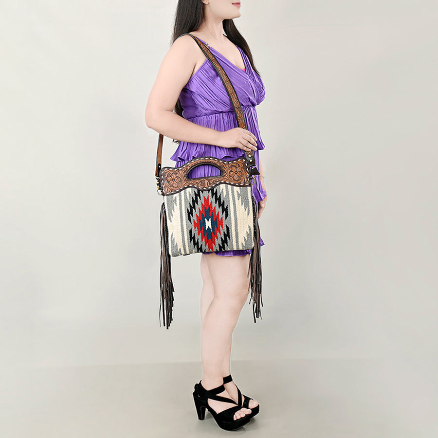 OHLAY Clutch Hand Tooled Saddle Blanket Genuine Leather women bag western handbag