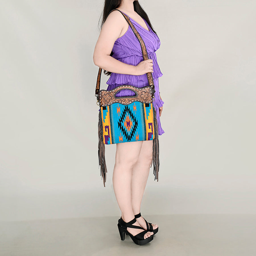 OHLAY Clutch Hand Tooled Saddle Blanket Genuine Leather women bag western handbag