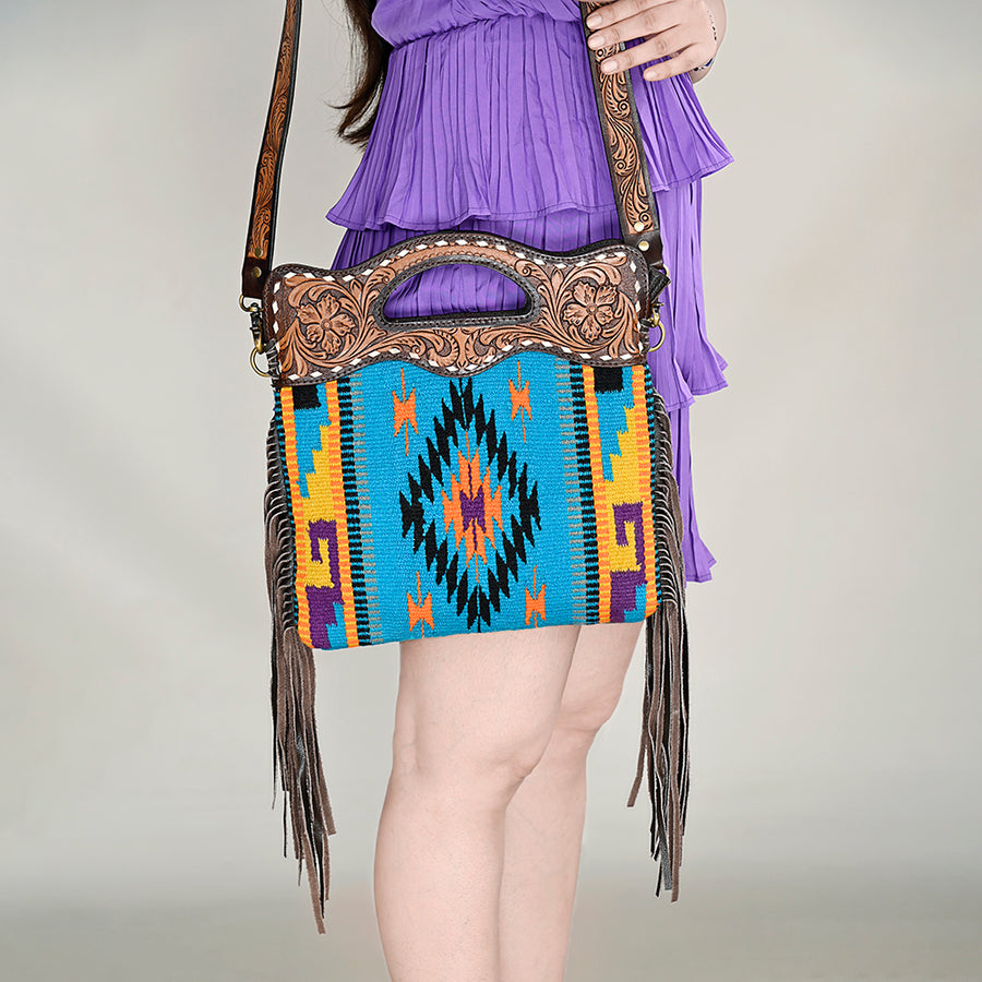 OHLAY Clutch Hand Tooled Saddle Blanket Genuine Leather women bag western handbag