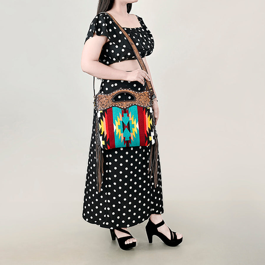 OHLAY Clutch Hand Tooled Saddle Blanket Genuine Leather women bag western handbag