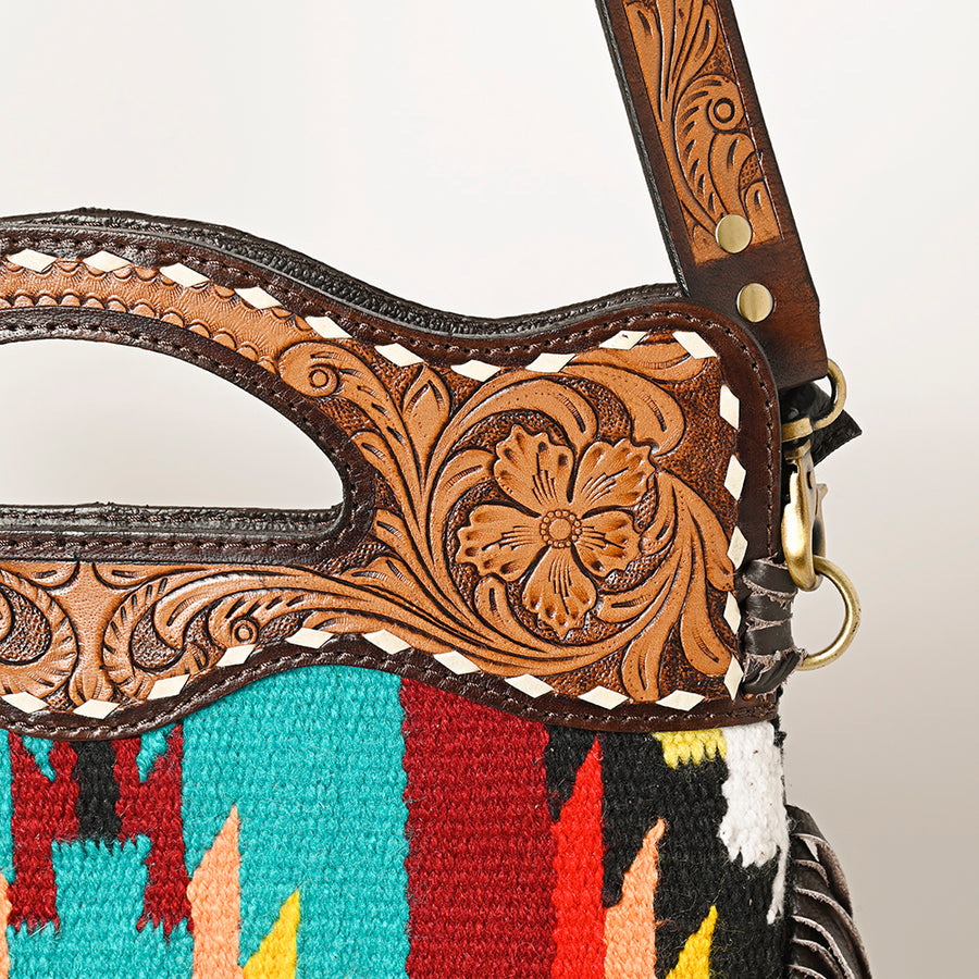 OHLAY Clutch Hand Tooled Saddle Blanket Genuine Leather women bag western handbag