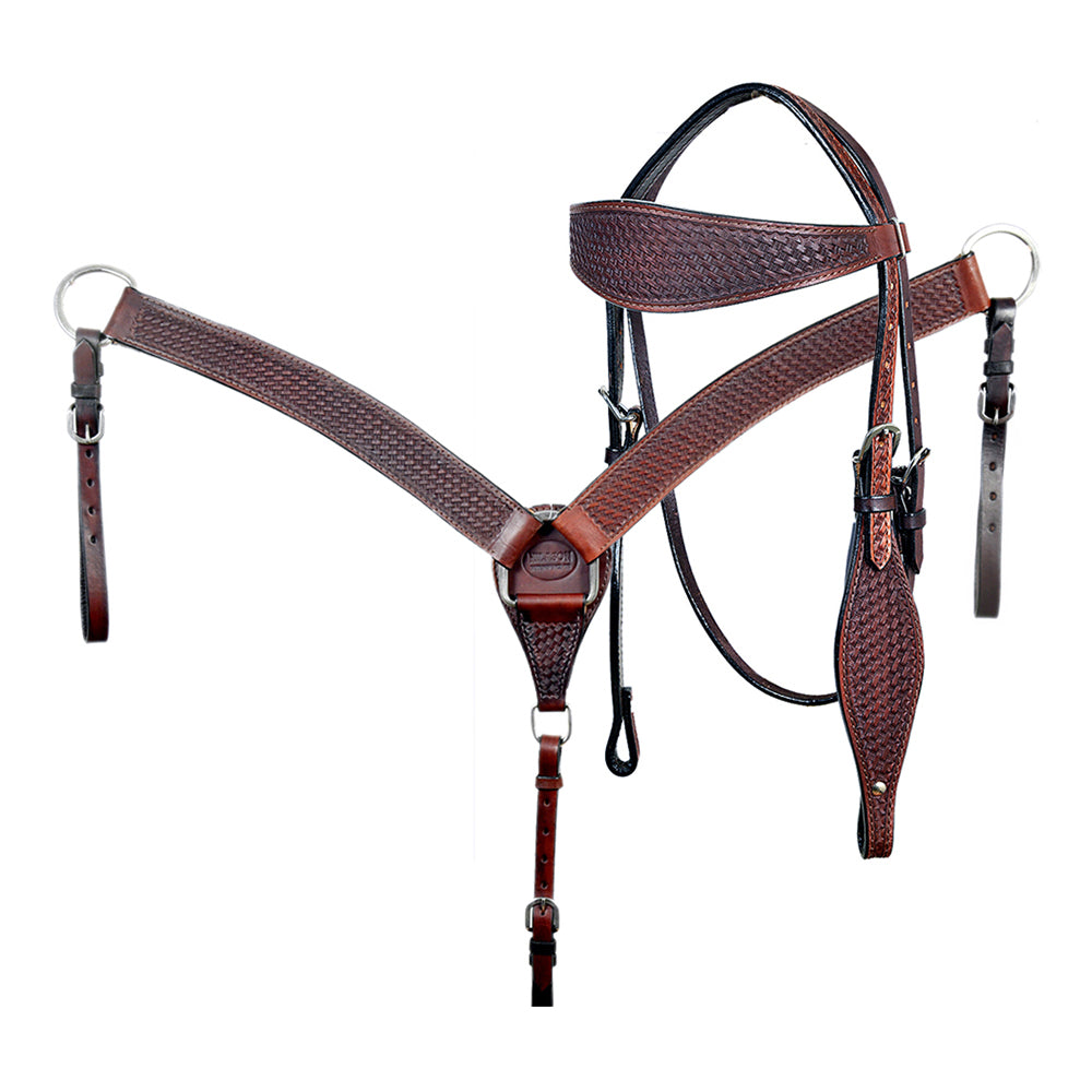 HILASON Western Horse Leather Headstall & Breast Collar Set Basket Chocolate