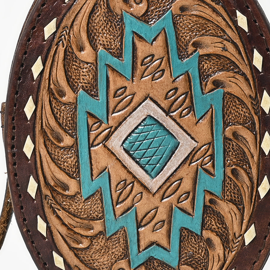 American Darling Western Wristlet Bag – Genuine Leather Hand-Tooled Design with Buckstitch & Secure Zip Closure