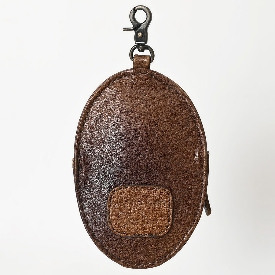 American Darling Western Wristlet Bag – Genuine Leather Hand-Tooled Design with Buckstitch & Secure Zip Closure