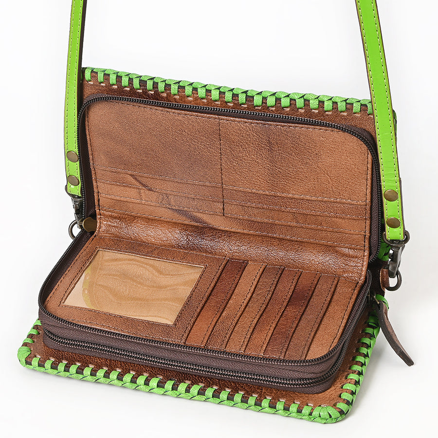American Darling Western Hand-Tooled Leather Clutch Bag with Floral Carving and Premium Genuine Leather