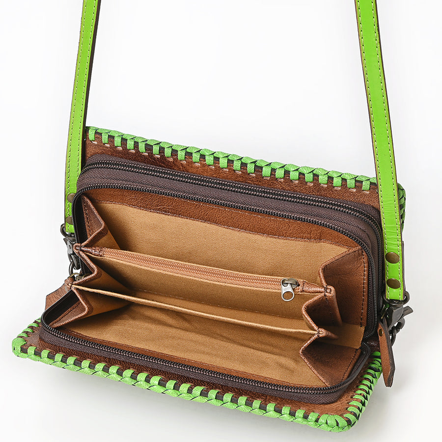 American Darling Western Hand-Tooled Leather Clutch Bag with Floral Carving and Premium Genuine Leather