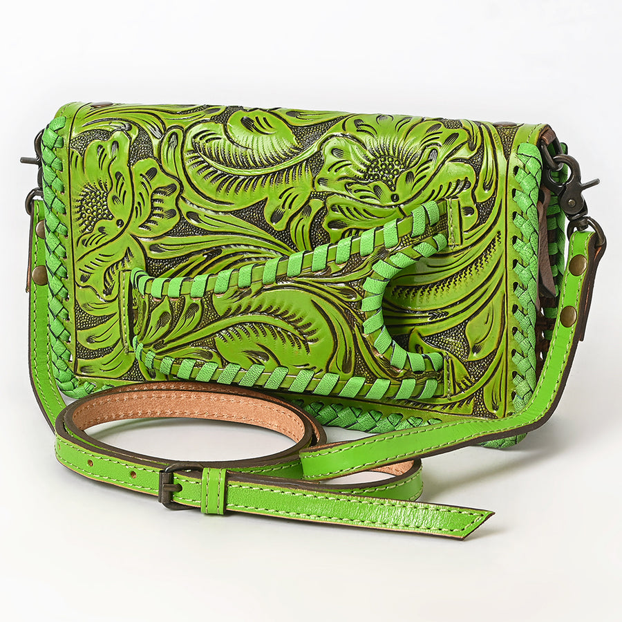 American Darling Western Hand-Tooled Leather Clutch Bag with Floral Carving - Uhorse