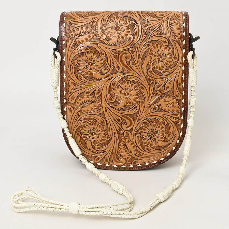 American Darling Hand-Tooled Western Leather Crossbody Bag | Genuine Leather Floral Carved Small Purse | 10in (H) X 14in (W) X 4.5in (D)