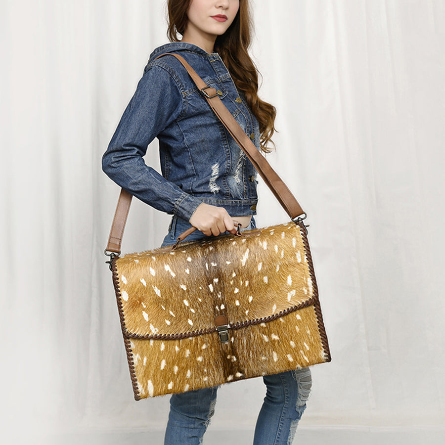 American Darling Hair-On Cowhide Briefcase Bag – Genuine Leather Western Work Bag with Shoulder Strap | Premium Handmade Laptop Case