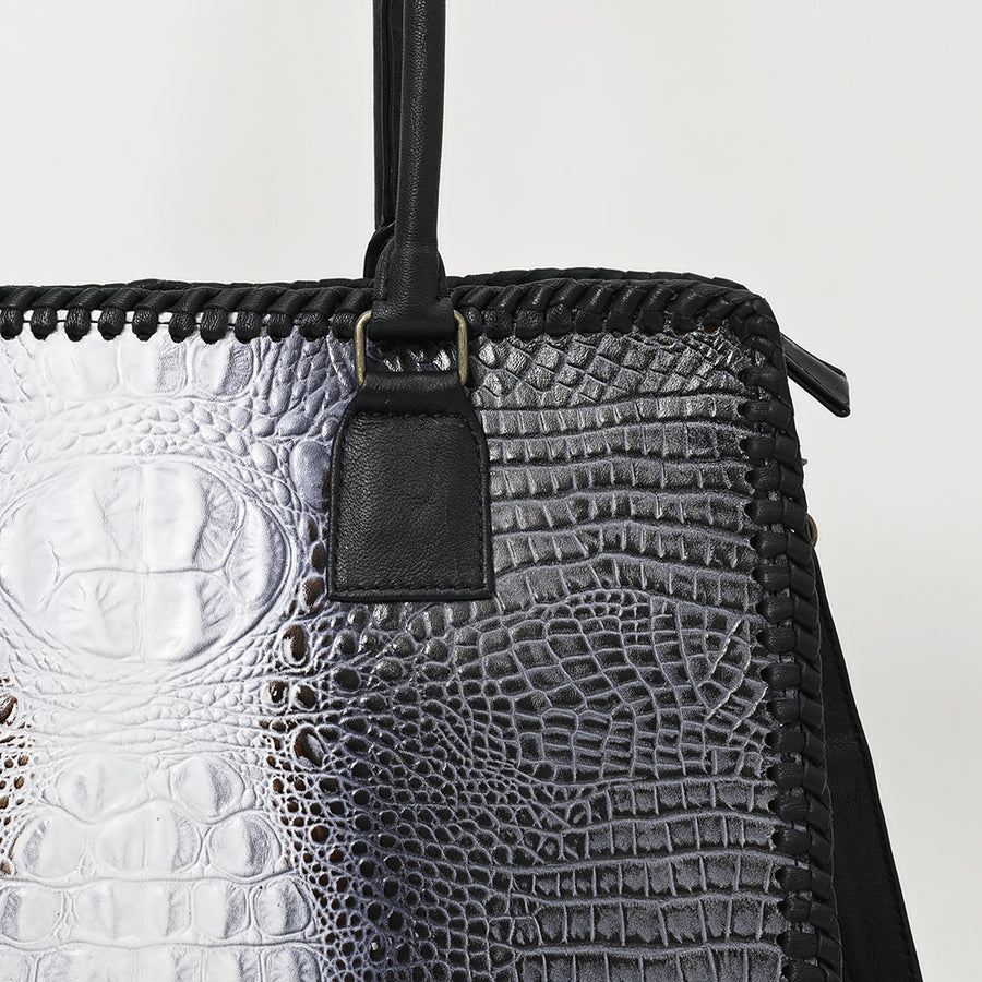 American Darling Western Tote Bag – Genuine Leather Crocodile Embossed Handcrafted Carryall with Dual Handles & Shoulder Strap