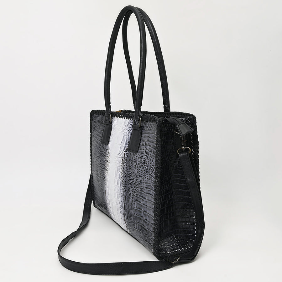 American Darling Western Tote Bag – Genuine Leather Crocodile Embossed Handcrafted Carryall with Dual Handles & Shoulder Strap