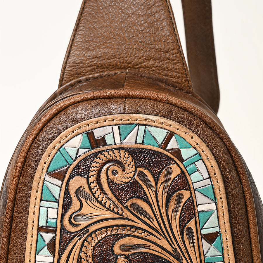 American Darling Hand-Tooled Leather Sling Bag – Genuine Leather Floral Carved Western Crossbody | 13in (H) X 8in (W) X 3in (D)
