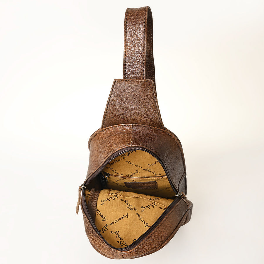 American Darling Hand-Tooled Leather Sling Bag – Genuine Leather Floral Carved Western Crossbody | 13in (H) X 8in (W) X 3in (D)