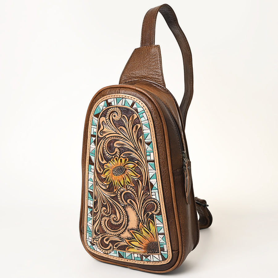 American Darling Hand-Tooled Western Leather Sling Bag | Genuine Leather Floral Carved Crossbody - Uhorse