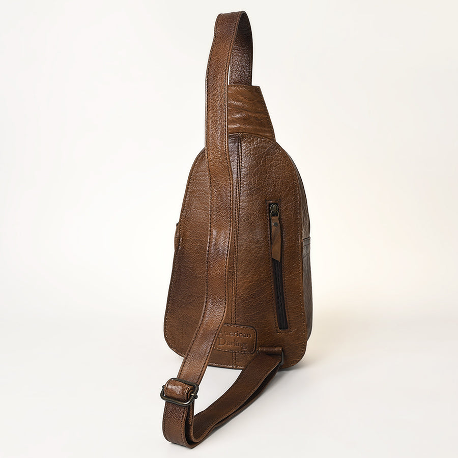 American Darling Hand-Tooled Leather Sling Bag – Genuine Leather Floral Carved Western Crossbody | 13in (H) X 8in (W) X 3in (D)